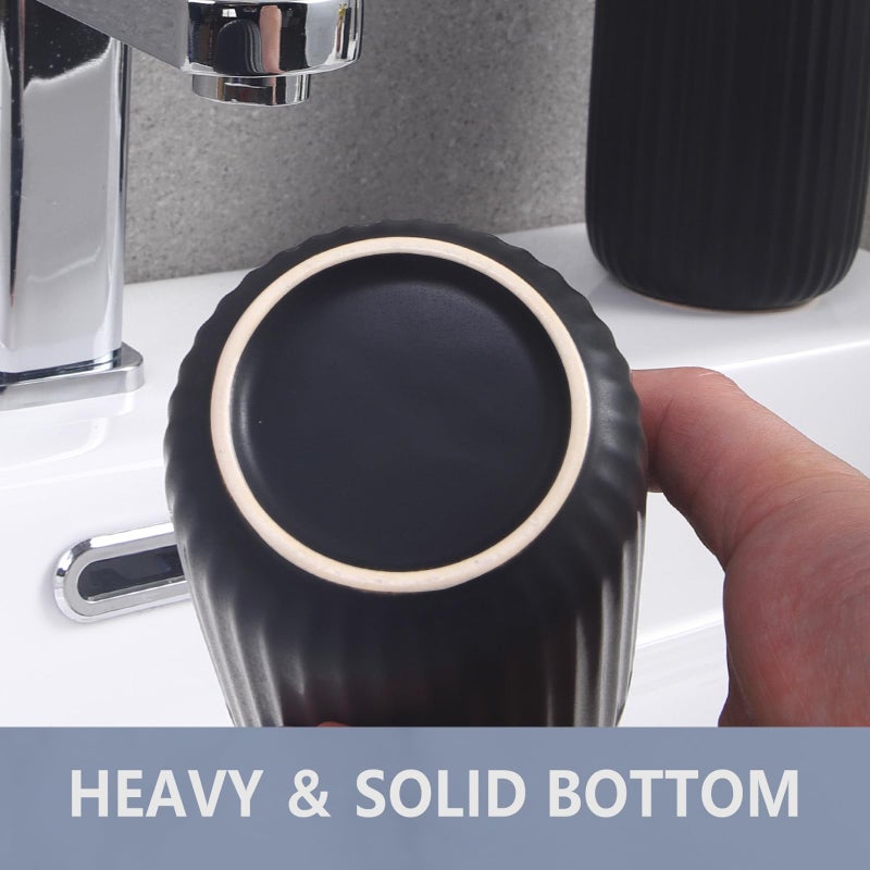 BSDISP Matte Black Toothbrush Holders for Bathrooms - Ceramic Toothbrush Toothpaste Holders Set  Black Bathroom Tumbler Cups Reusable Toothbrush Cup Black Mouthwash Cup  Bathroom Counter Organizer. - Image 4